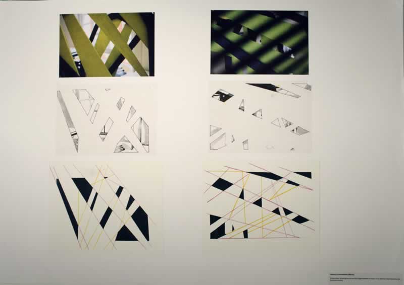 2 fine liner drawings and 2 watercolour paintings to show the abstract presentation of a fragmented vision